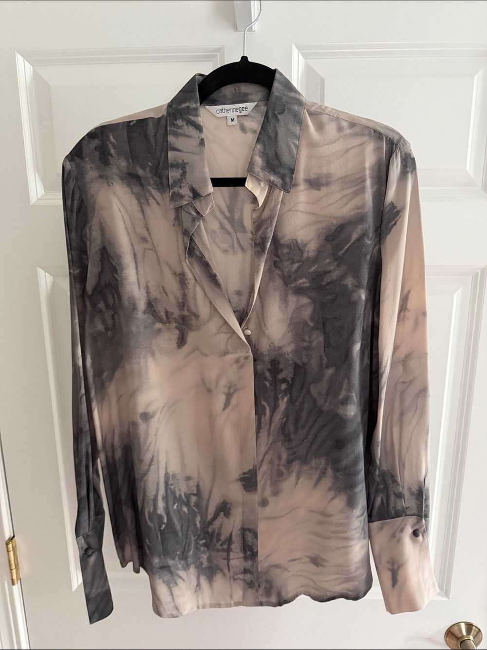 Taupe Marble-Print Button Front Blouse